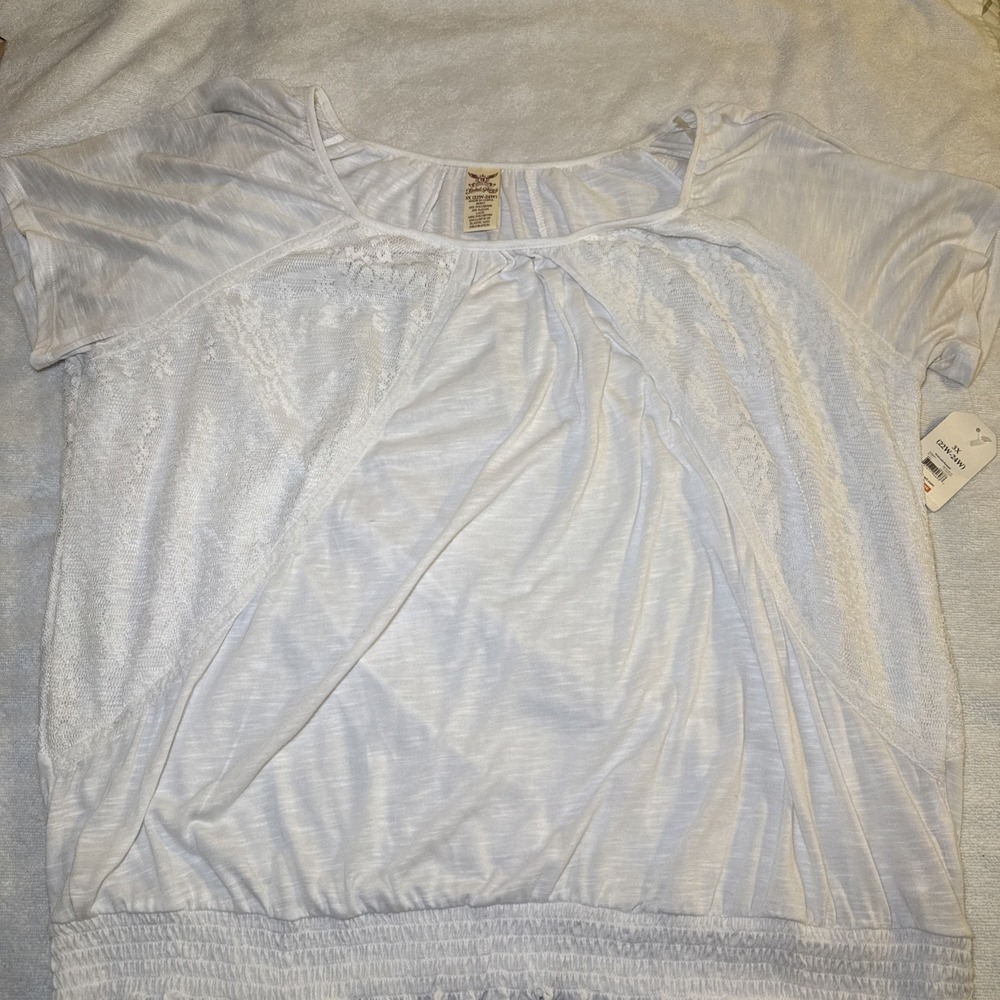 NWT Faded Glory White Lace Peasant Top 3X Plus Boho Cottagecore Smocked Blouse